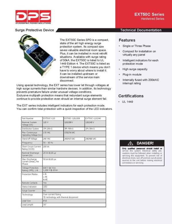A page of the datasheet for the new range