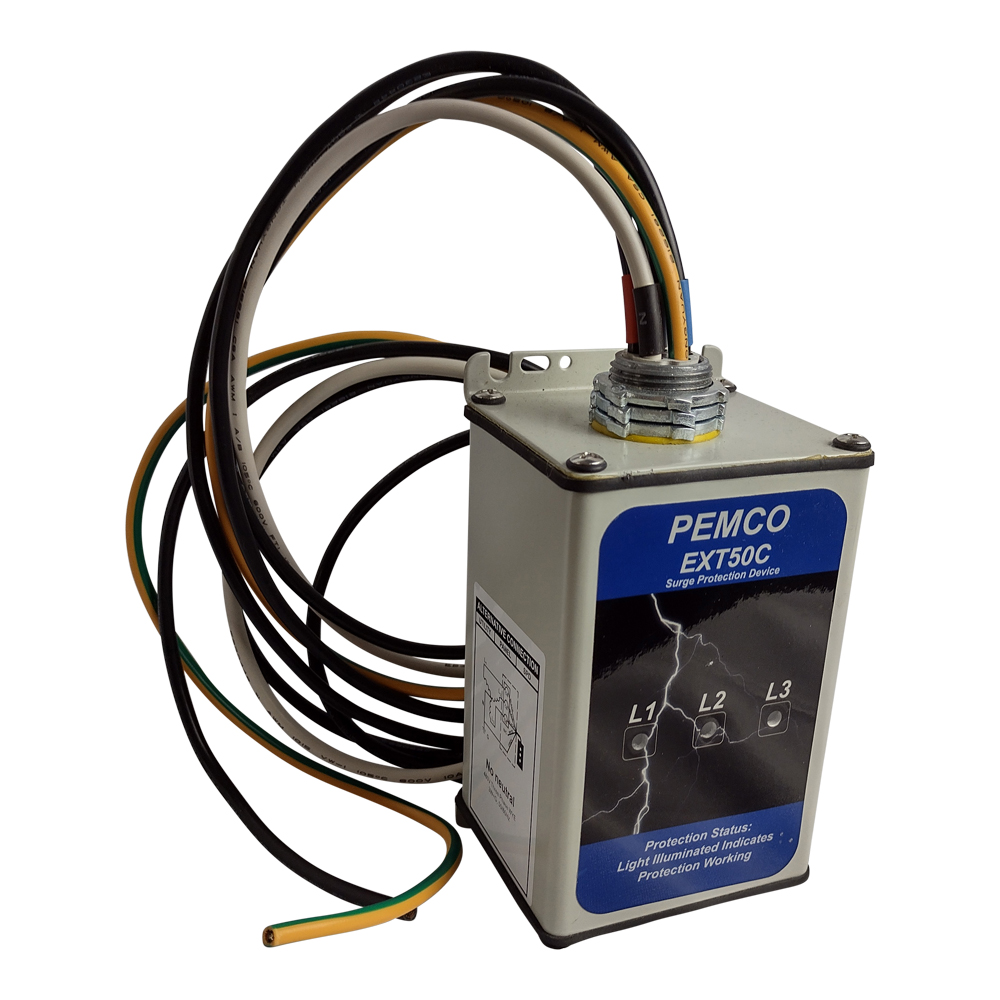 A pemco electric box with wires attached to it.